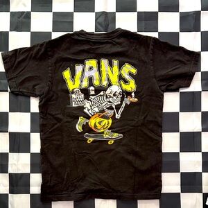 Vans Boys Cool Skull Skeleton Skater Halloween Pumpkin Black Graphic Tee 6
